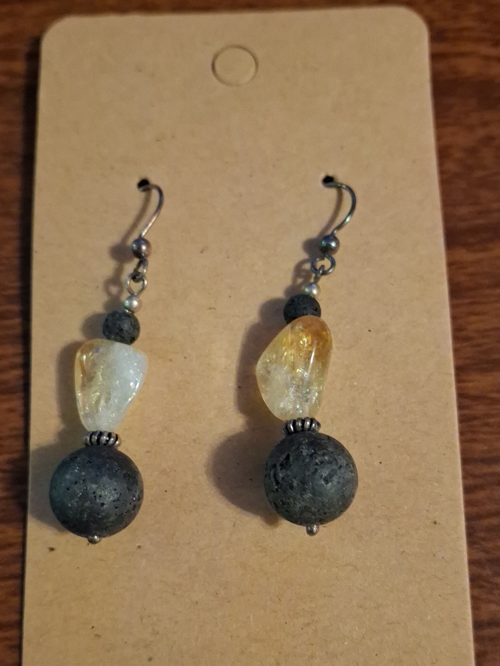 Handmade Citrine and Lava Stone Drop Earrings - Yellow